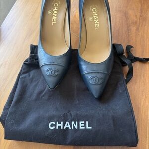 CHANEL Navy Leather Heels